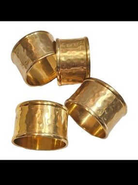 4 Solid Hammered Brass Mid-Century Vintage Napkin Rings  Holders